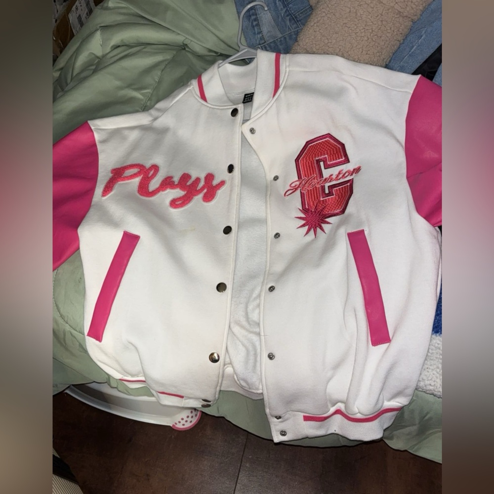 Pink and white leather man javket